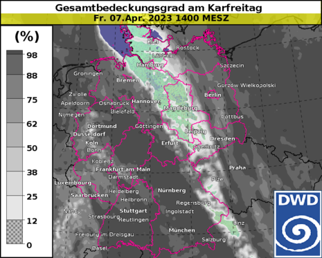 Gesamtbedeckung über Deutschland am Karfreitag