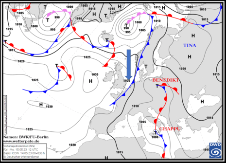 Wetterkarte von Montag den 15.5.2023