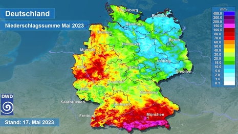 Bisheriger Niederschlag in Liter pro Quadratmeter vom 01.05.2023 bis zum 17.05.2023