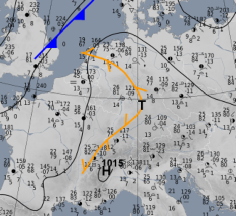 Analysekarte für Montag, den 22.05.2023 um 14 Uhr Mitteleuropäischer Sommerzeit