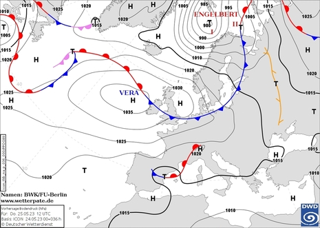 Prognosekarte für Donnerstag, den 25.05.2023 um 12 UTC