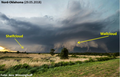 Superzelle mit ausgeprägter Wallcloud und Shelfcloud (Quelle Jens Winninghoff, DWD)