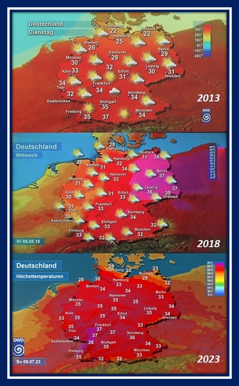 Farbgebung in Videoclips des DWD im Laufe der Zeit seit 2013 (Quelle Deutscher Wetterdienst)