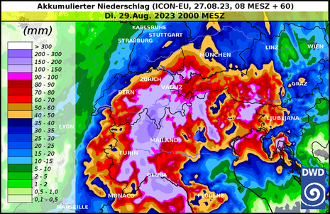 60-stündig akkumulierter Niederschlag nach ICON-EU