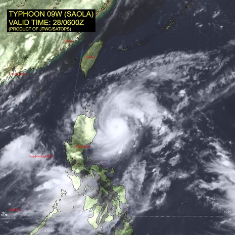 Aktuelles Satellitenbild von Taifun SAOLA, Stand: 28.08.2023 6 UTC (Quelle JTWC)