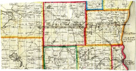 Beispiel einer Wetterkarte aus den 1850er Jahren: Zugbahn eines von West nach Ost ziehenden Sturms am 21. August 1857 über dem Nordwesten der USA (Quelle The Smithsonian Institution Archives)