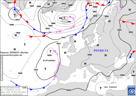 Wetterkarte für Freitag 08.09.2023 (Quelle DWD - Deutscher Wetterdienst)