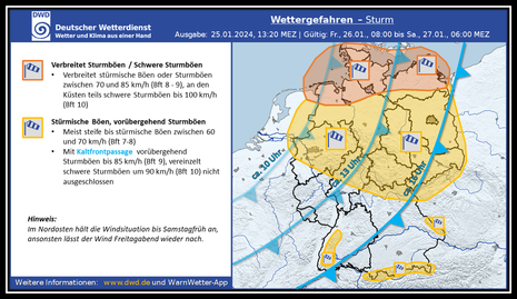 Wettergefahren für Freitag und die Nacht zum Samstag (Quelle DWD)