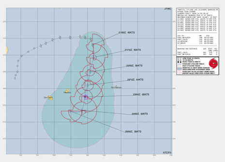 Zugbahn tropischer Sturm ELEANOR, Stand: 21.02.2024 03 UTC (Quelle joint typhoon warning center (JTWC))