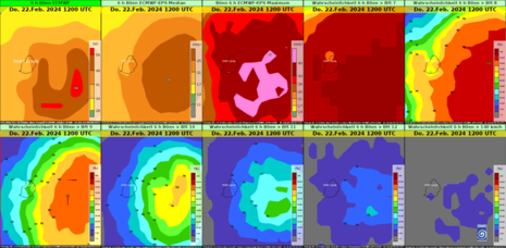 Vorhersage und Wahrscheinlichkeiten für Böen aus IFS (EZMW-Modell) für Donnerstag, 22.02.2024 12 UTC (Quelle DWD)