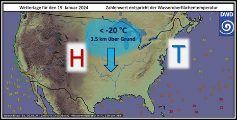 Übersicht der Wetterlage vom 19.01.2024.