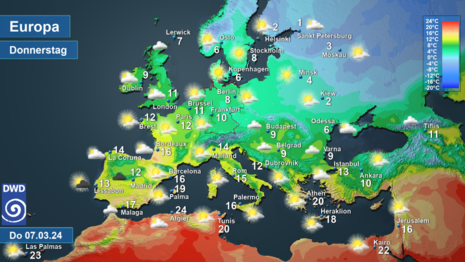 Europawetter am Donnerstag, 07.03.2024