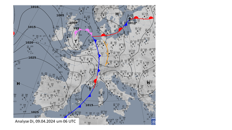 Analyse von Dienstag, den 09.04.2024 um 06 UTC (Quelle DWD)