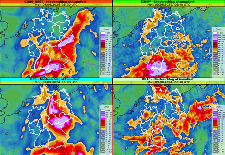 Gesamtniederschlagsmenge bis Montagmorgen (3. Juni). (Quelle DWD)