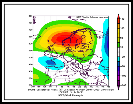 Abweichung des Geopotenzials in 500 hPa (Quelle NCEP/NCAR Reanalysis )