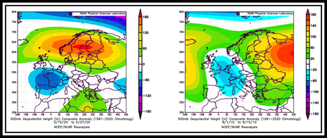 Abweichung des Geopotenzials in 500 hPa (Quelle NCEP/NCAR Reanalysis )