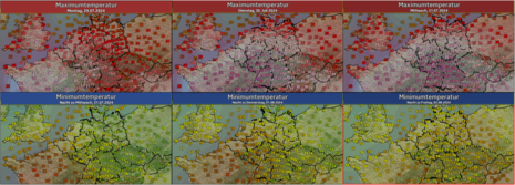 Diese Grafik zeigt die Höchst- und Tiefsttemperaturen von Montag bis Mittwoch.