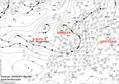 Bodenwetterkarte von Mittwoch, 22.10.2025, 00 UTC (Quelle:DWD)