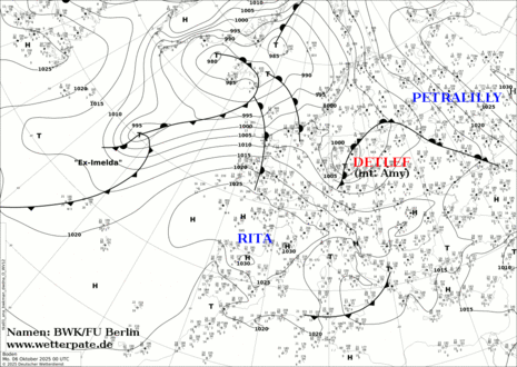 Bodenwetterkarte vom 06.10.2025, 00 UTC  (Quelle:DWD/FU Berlin)