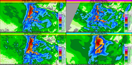 24-stündige Niederschlagsmengen in l/m² in Portugal auf Basis verschiedener Wettermodelle von Mittwochmorgen (05.11.2025) bis Donnerstagmorgen(06.11.2025) (Quelle: DWD)