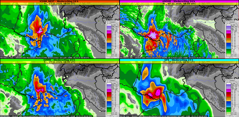 24-stündige Niederschlagsmengen in l/m² im westlichen Mittelmeerraum auf Basis verschiedener Wettermodelle von Donnerstagmorgen (06.11.2025) bis Freitagmorgen(07.11.2025)