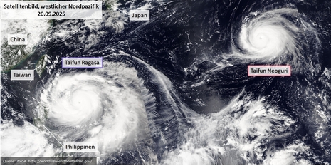 Satellitenbild vom 20.09.2025. Darauf zu sehen die Taifune 
