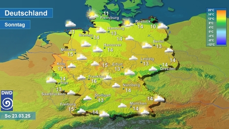 Wetter und Temperatur für Sonntag 23.03.2025