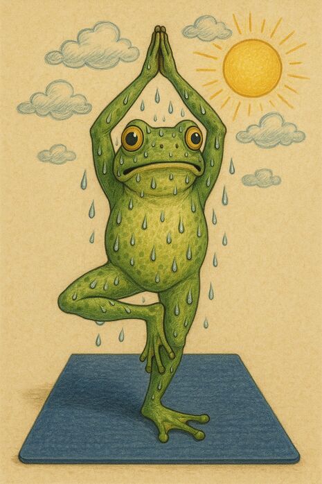 Yogierender Wetterfrosch. (Quelle ChatGPT)