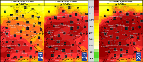 Temperaturentwicklung bis Mittwoch, 02.07.2025