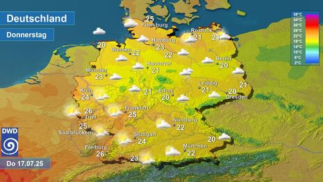Deutschlandwetter für heute, Donnerstag, den 17.07.2025