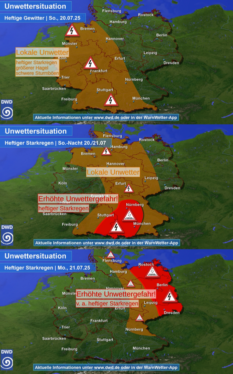 Unwetter-Gefahrengebiete (Quelle DWD)
