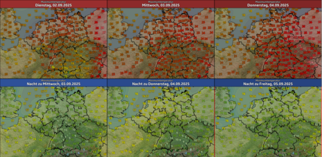 Temperaturvorhersage für kommende Woche für Deutschland. (Quelle: DWD)