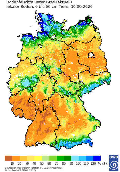 Aktuelle Bodenfeuchte vom 30.09.2026 in Deutschland