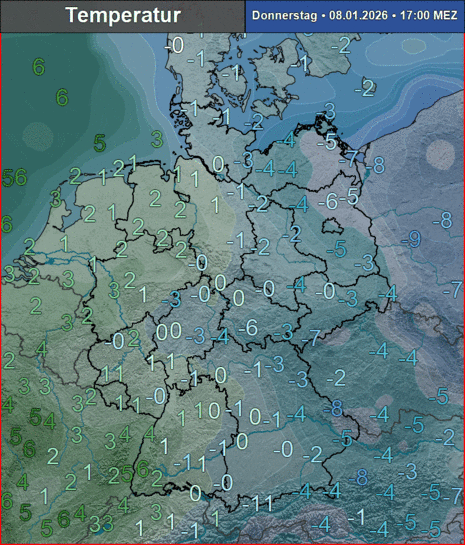 Animation der 2m-Temperatur vom 08.01.2026 08 Uhr bis 10.01.2026 10 Uhr (Quelle:DWD)