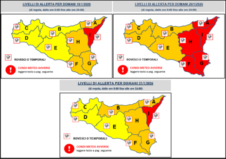 Unwetterwarnung: rot höchste Warnstufe (Quelle:Regionaler  Zivilschutz) (Protezione Civile Siciliana)