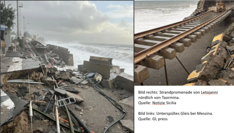 Hohe Wellen bis zu 10 m richteten verheerende Schäden an der Infrastruktur an (Quelle: Notizie Sicilia und GL press)