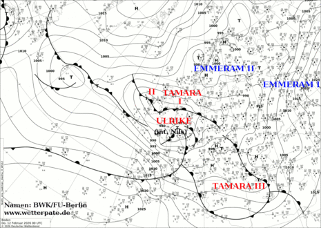 Bodenwetterkarte von Donnerstag, 12.02.2026, 0 UTC