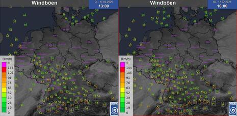 Windböen für Veilchendienstag, 17.02.2026 13 Uhr und 16 Uhr