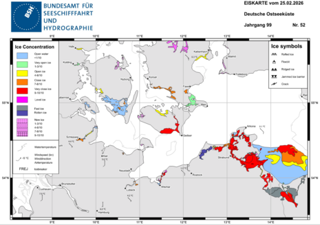 Eiskarte vom 25.02.026 für die deutsche Ostseeküste (Quelle:DWD)
