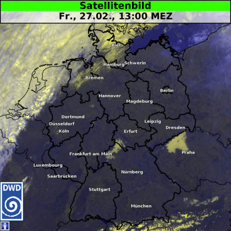 Satellitenbild vom 27.02.2026 13 Uhr (Quelle:DWD)