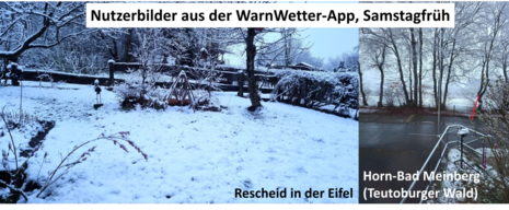 Nutzerbilder vom Morgen des 14.03.2026 aus dem westdeutschen Bergland. Quelle: Deutscher Wetterdienst