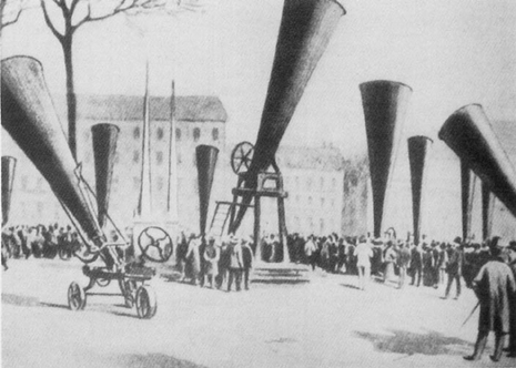 Hagelkanonen Ende des 19. Jahrhunderts ( Quelle: Wikipedia: Plumandon - History repeated : Forgotten hail cannons of Europe)