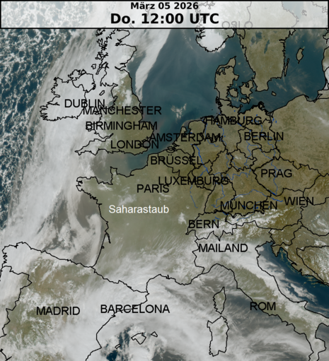Ausschnitt Mittel-/Westeuropa mit Satellitenbild vom 05.03.2026 12 UTC