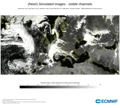 Die Animation zeigt analog zu der vorherigen einen Satellitenfilm über Europa. Das beschriebene Wolkenband überdeckt große Teile Deutschlands. Im gesamten Kartenausschnitt zeigen sich viele prägnante Wettersysteme in den Wolkenformationen. (Quelle