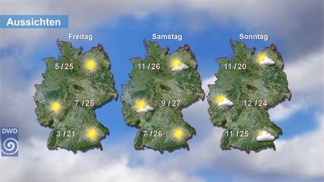 Aussichten von Freitag, den 01.05.2026 bis Sonntag den 03.05.2026. Quelle: Deutscher Wetterdienst