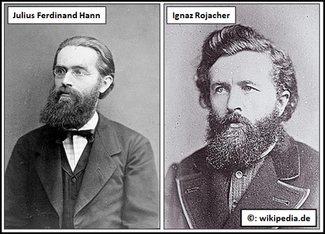 Portraits von Julius Ferdinand Hann (links) und Ignaz Rojacher (rechts). Quelle: wikipedia.de