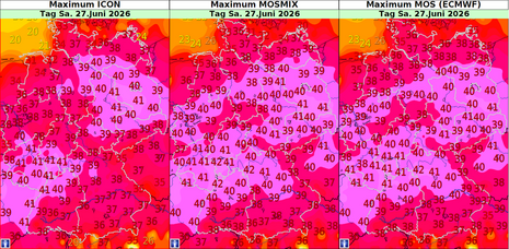 Am Samstag sind nach aktuellem Stand im Südwesten regional 40 bis 41 Grad zu erwarten, auch das stützen alle dargestellten Modelle.