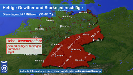 Abb. 2: Unwettergefahr Dienstagnacht und Mittwoch, 30.06./01.07.2026
