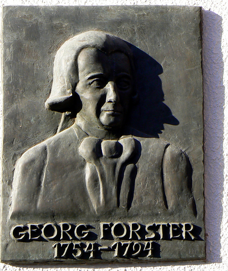 Relief Gedenktafel für Georg Forster an seinem Wohnhaus in Mainz, Irmgard Biernath (1905-1998), Quelle: Dierk Schaefer, über Wikimedia Commons