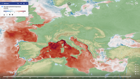 Abweichungen der Meeresoberflächentemperatur vom 24.08.2026, Mischprodukt aus Messungen und Modelldaten Quelle: COPERNICUS